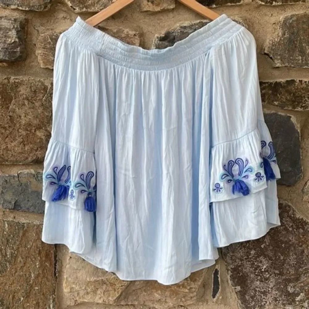 Lilly Pulitzer Tobyn Off The Shoulder Top Boho Blue Size medium Style 27940 - Picture 6 of 9